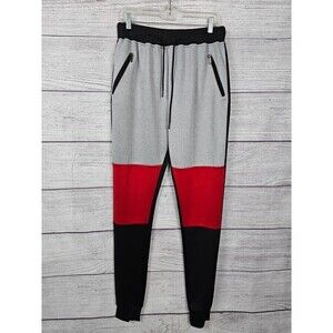 Seven Souls Colorblock Drawstring Jogger Sweatpants Black Red and Grey Size XL